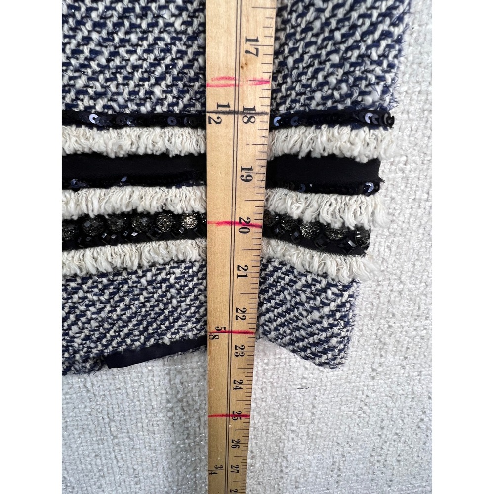 Tory Burch Navy White‎ Tweed Sequin Embellished Pencil Skirt Size 4 Business - Picture 4 of 9